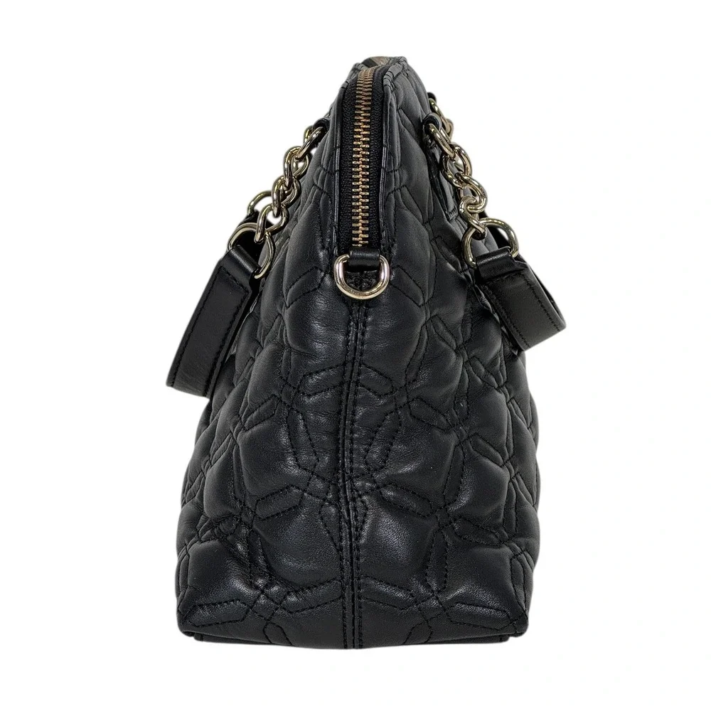 Kate‎ Spade Women's Black Quilted Leather Dome Satchel Handbag Gold Chain Detail
